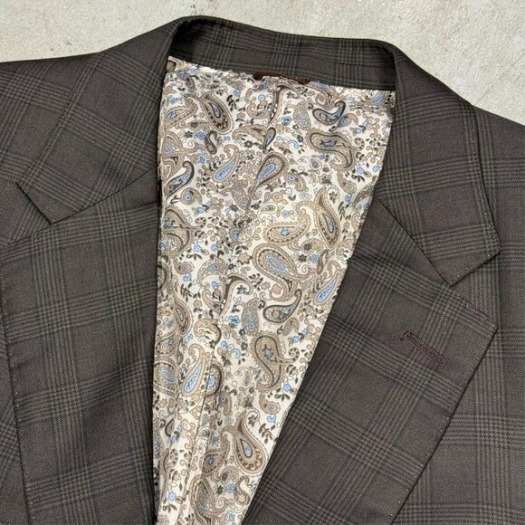 Bespoke John Ferrigamo Blazer Wool Sport Coat Brown Check 46R - Picture 6 of 10